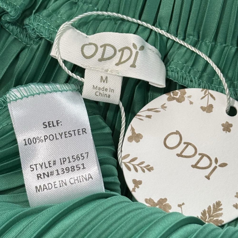 ODDY Womens Pleated Pants Size M Kelly Green Elastic Waist Satin Wide Leg Resort - Picture 4 of 8